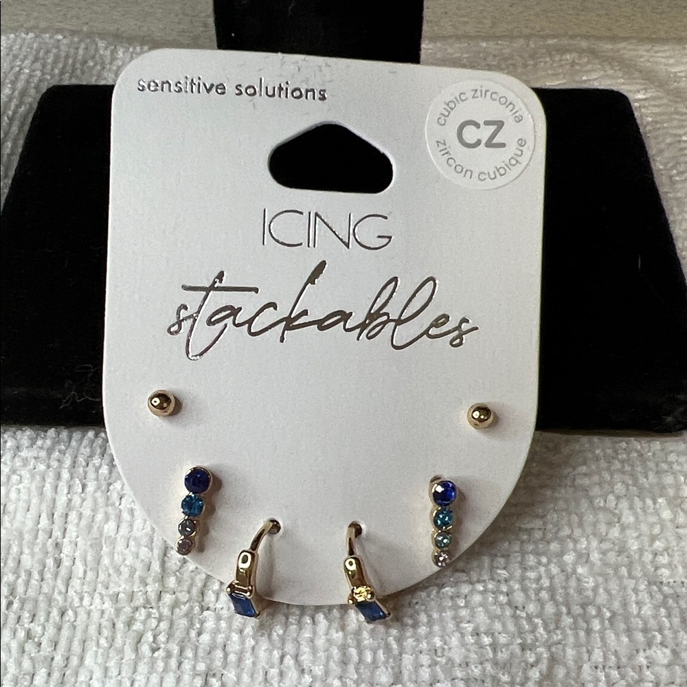 Icing Gold Earrings with Blue and Green Accents